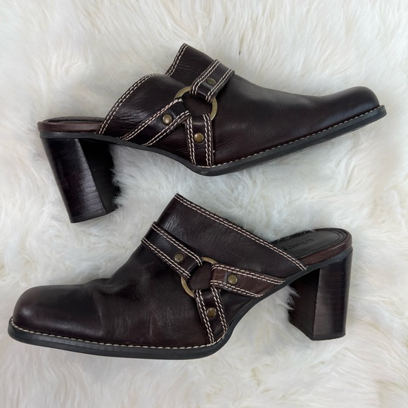 Womens Leather Brown Block Heels What's What by Aerosoles mules Clogs Size 7.5M - Picture 4 of 14